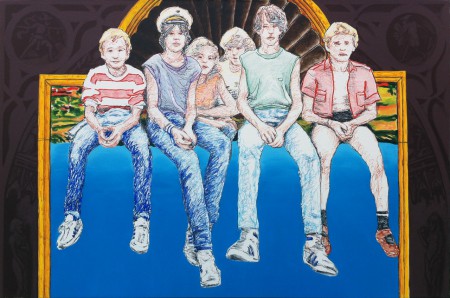 Adolescence - Christophe, Jean, Caroline, Brigitte, Paul et Daniel - Acrylique, marqueurs et crayons de couleurs sur toile 130 X 195 cm. 2015. 